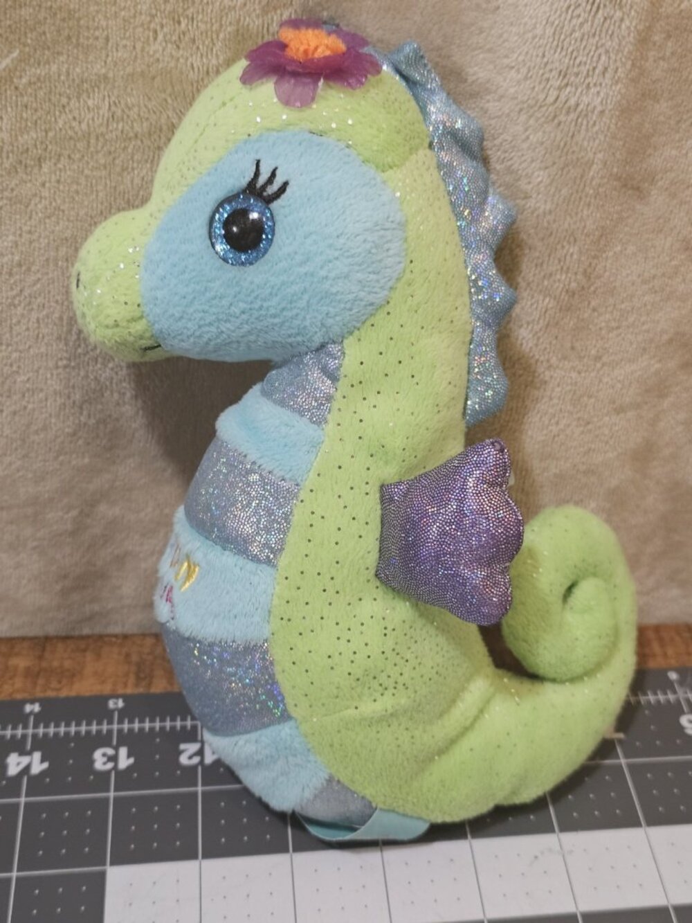 First & Main Blue and Green Sparkle /Glitter Ron Jon Surf Shop Seahorse Plush